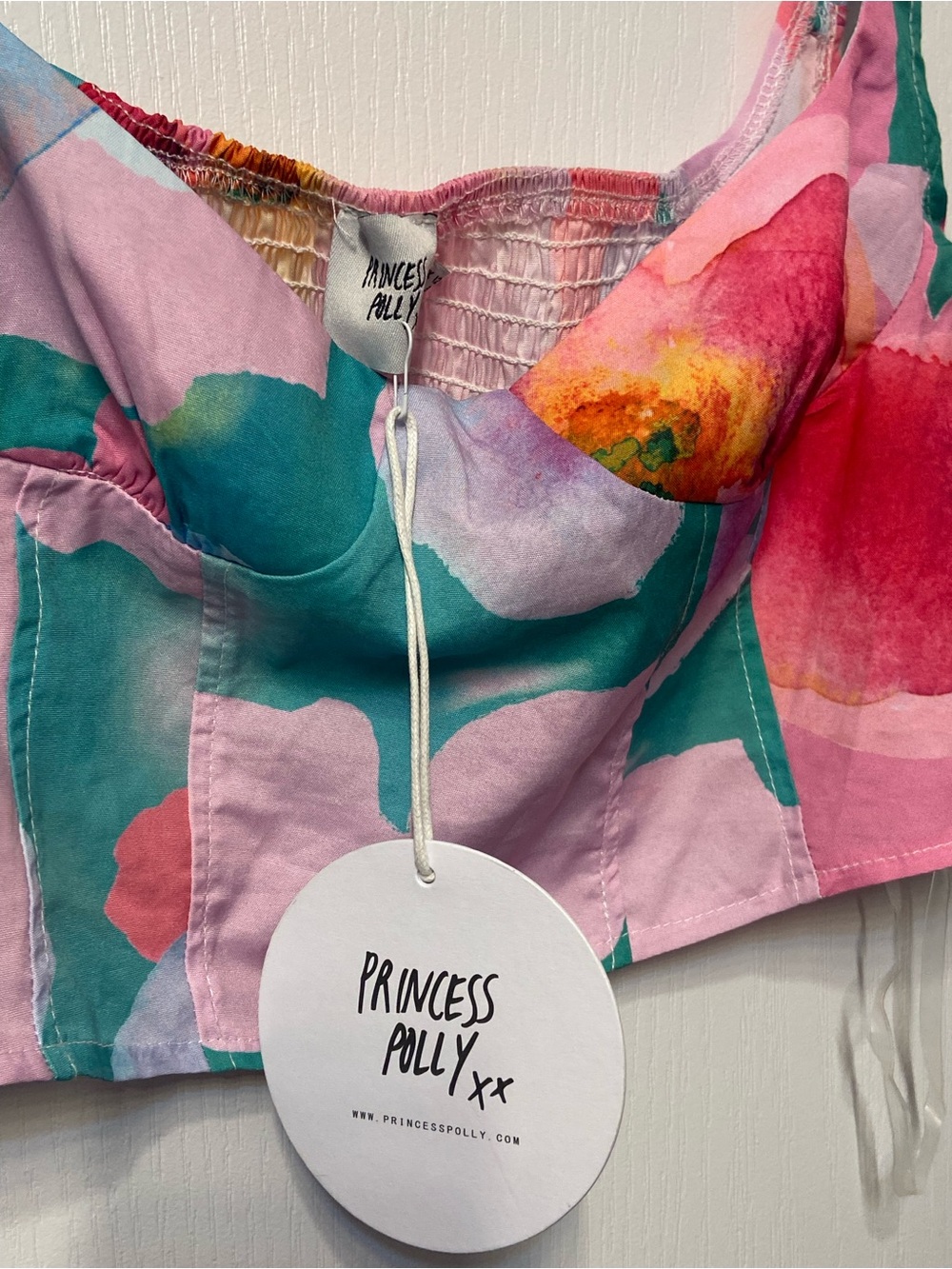 NWT Princess Polly Pastel Floral Bustier Crop Top in Teal & Pink Size 8